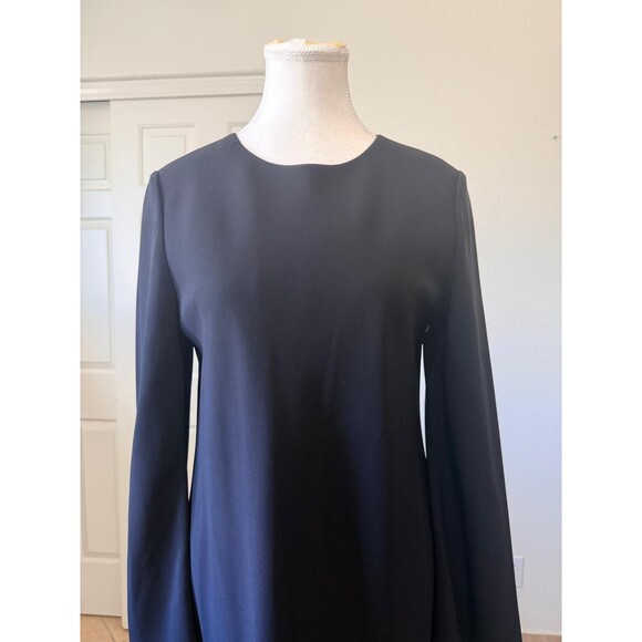 Lafayette 148 New York Pleated A-Line Black MIDI Dress Size M Classic Minimalist - Picture 7 of 16